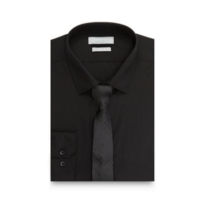 Red Herring Big and tall set of black slim fit shirt and textured tie